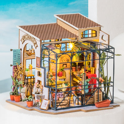 DIY Wooden Miniature Dollhouse Kit - Emily's Flower Shop with Furniture - 258 Pieces - Suitable for Ages 14+