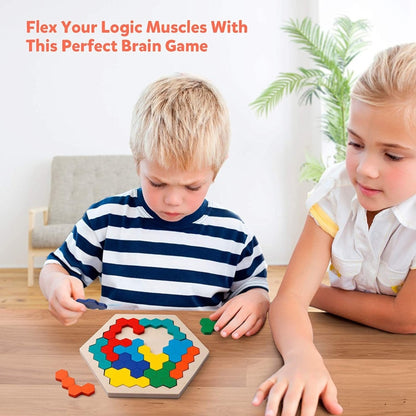 3D Hexagonal Wooden Puzzles Educational Toys For Children Kids Preschool Tangram Board Brain IQ Test Game Montessori Toys Gifts