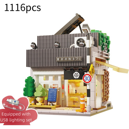 Cada LED Japanese Style Cityscape Building Blocks Set, 1116 Pieces - Summer Restaurant and Coffee House Playset with Lights - Creative Educational Toy for Kids 14+