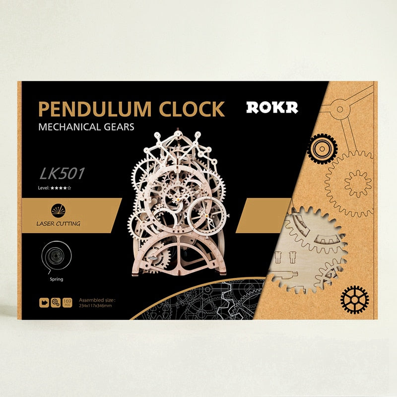 Pendulum Clock - Robotime 4 Kinds DIY Laser Cutting 3D Mechanical Model Wooden Model Building Block Kits Assembly Toy Gift for Children Adult