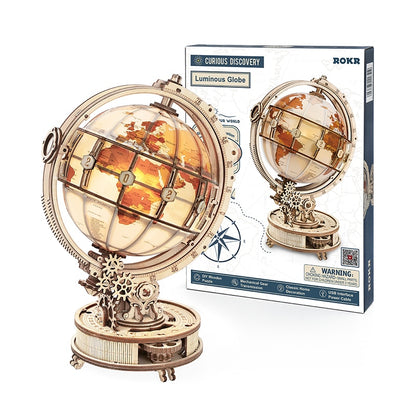 Robotime ROKR Luminous Wooden Globe Light Night 3D Puzzle Games for Christmas Gift for Kids Adults for Home Decor, Desk Decor