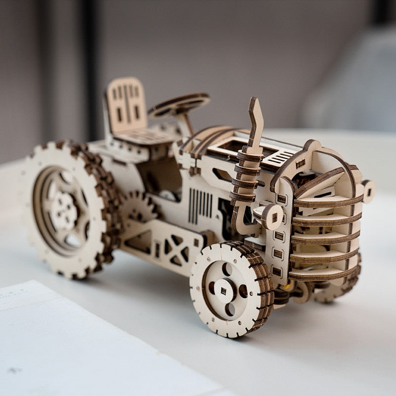 Tractor - Robotime 4 Kinds DIY Laser Cutting 3D Mechanical Model Wooden Model Building Block Kits Assembly Toy Gift for Children Adult