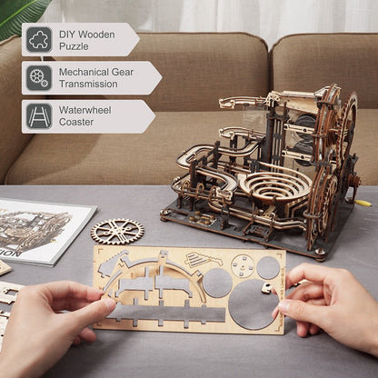 DIY 3D Wooden Puzzle Kit - Waterwheel coaster - Fun and Challenging Model Building Blocks Assembly Toy