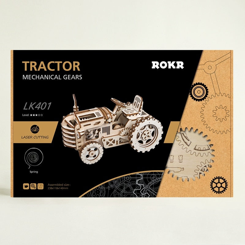 Tractor - Robotime 4 Kinds DIY Laser Cutting 3D Mechanical Model Wooden Model Building Block Kits Assembly Toy Gift for Children Adult