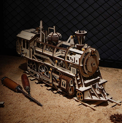 Locomotive - Robotime 4 Kinds DIY Laser Cutting 3D Mechanical Model Wooden Model Building Block Kits Assembly Toy Gift for Children Adult