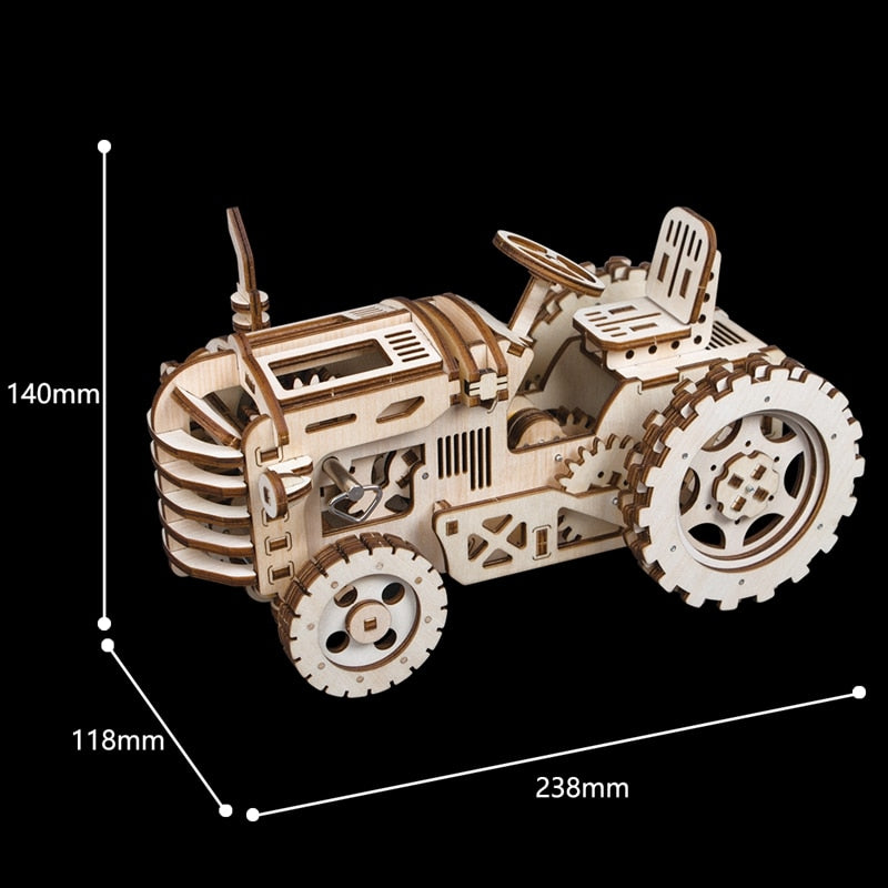 Tractor - Robotime 4 Kinds DIY Laser Cutting 3D Mechanical Model Wooden Model Building Block Kits Assembly Toy Gift for Children Adult