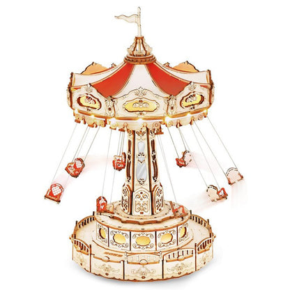 Robotime ROKR Montessori Wooden Toys DIY Music Box Moveable Magic Amusement Park 3D Wooden Puzzle for Kids Gifts for Christmas - 184 PCS