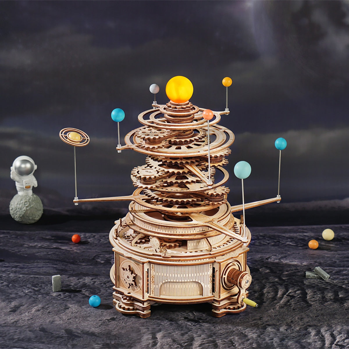 Robotime Rokr Mechanical Orrery 316PCS Rotatable DIY 3D Wooden Puzzles Model Building Block Kits Toy Gift for Teens Adult