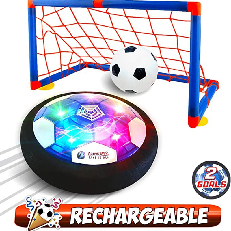 Floating LED Football Toys Air Power Soccer Disc Hovering Football Game Light Toy Flashing Ball Toys with Soccer goals
