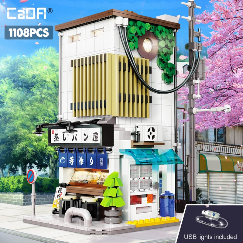 1108-Piece Cada LED Japanese Steamed Bun House - Creative Architecture Building Blocks Set, Kid-Friendly Bricks Toy with Mini Figures, CE Certified, Compatible with Lego