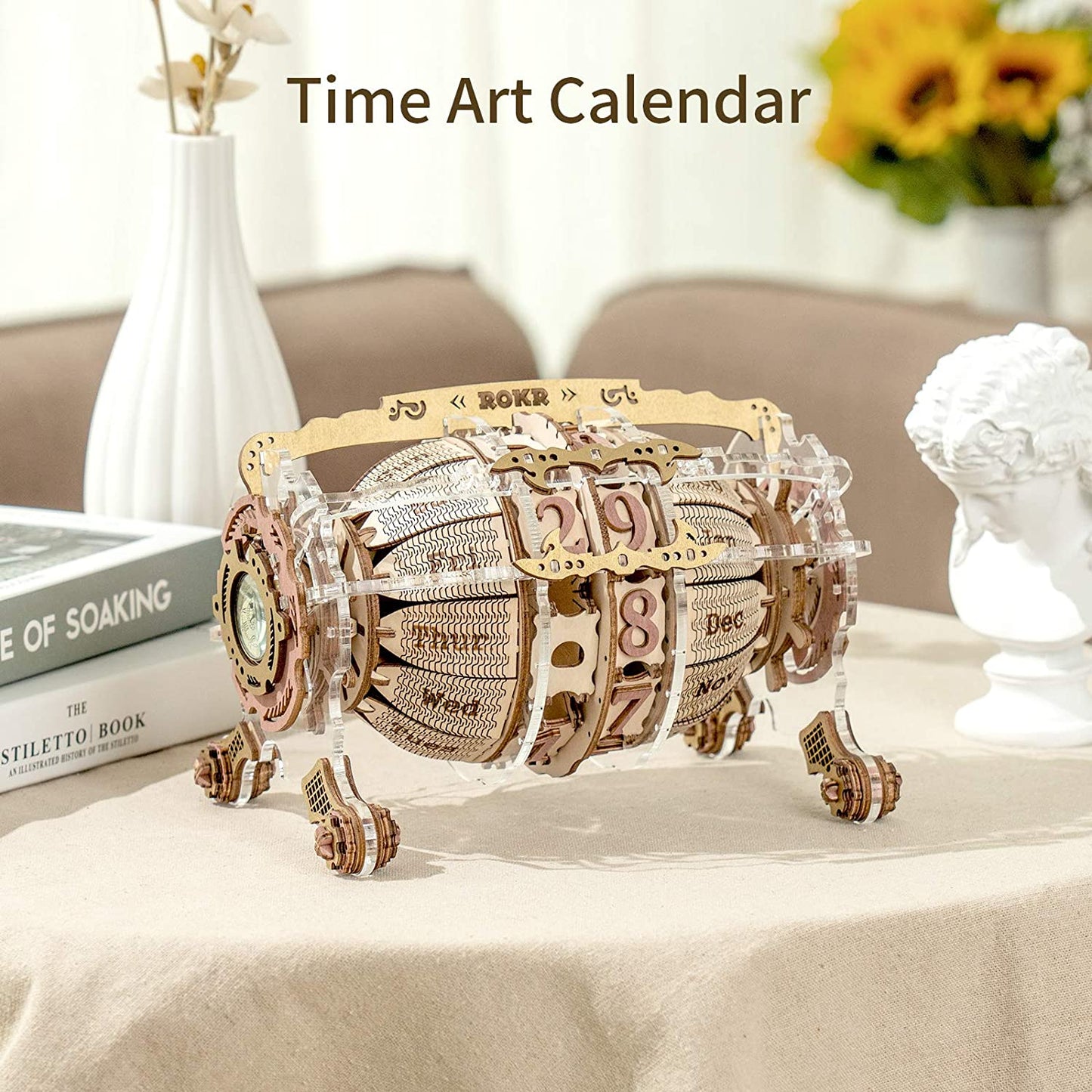 Time Air Time Engine Calendar - Robotime ROKR Time Engine 3D Wooden Model Building Block Kits DIY Assembly Toy Gift for Children Kids Adult LC801