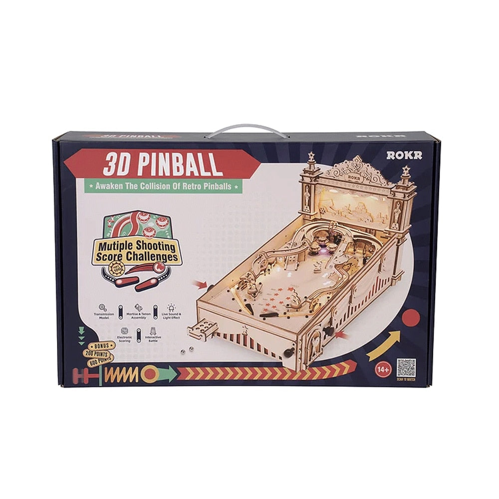 Robotime ROKR 3D Pinball Machine for Kid Adult Family Party Vintage Style Popular Game Smooth Assembly 3D Wooden Puzzle EG01