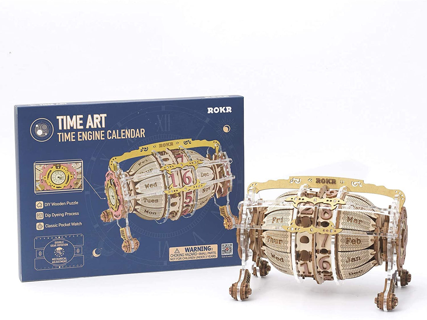 Time Air Time Engine Calendar - Robotime ROKR Time Engine 3D Wooden Model Building Block Kits DIY Assembly Toy Gift for Children Kids Adult LC801